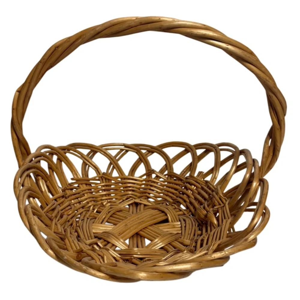 Vintage Gathering Basket Antique Woven Hand Crafted Natural Boho Country Cottage